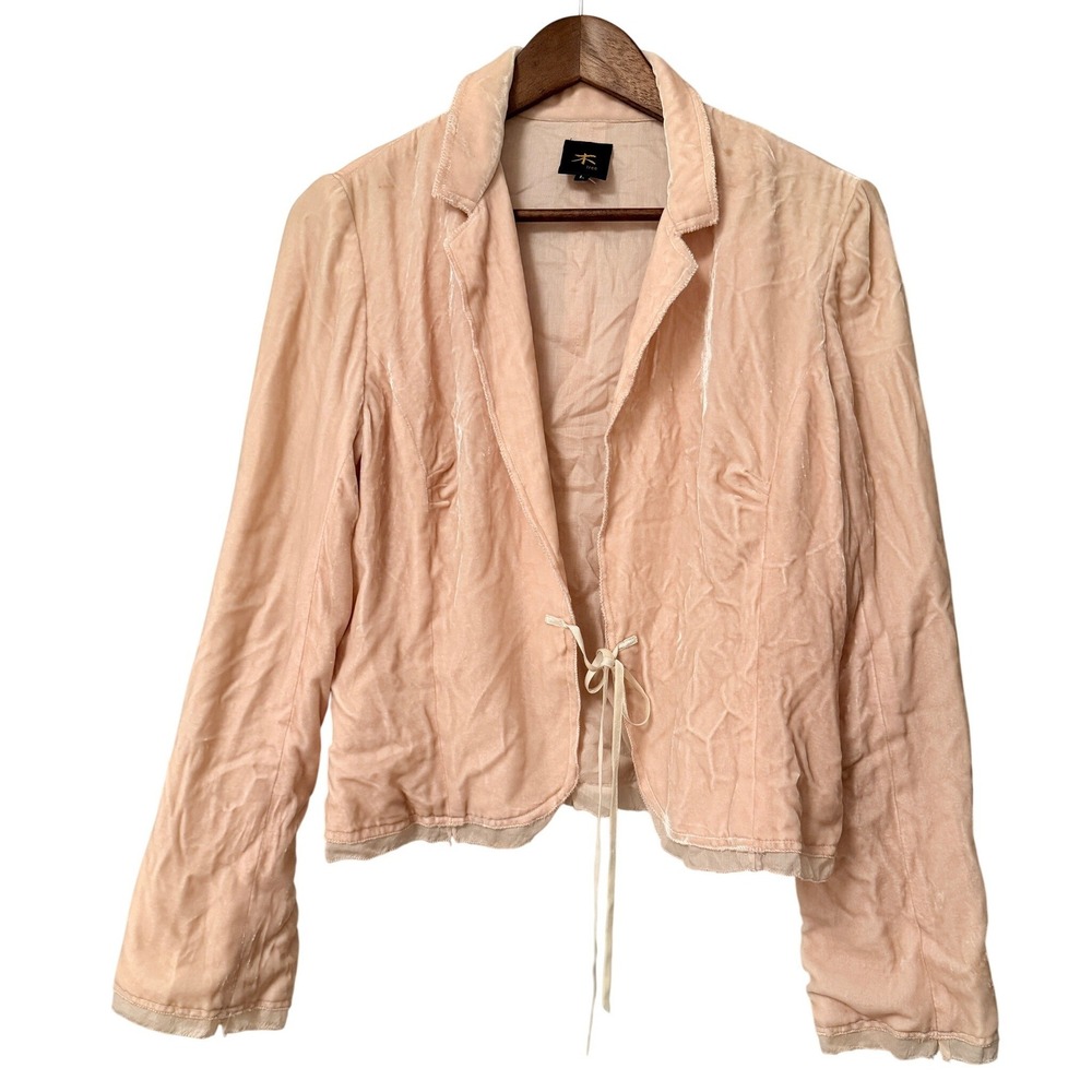 "Tree" Brand Pink Velvet‎ Cotton Silk Bolero Jacket Long Sleeve Size Large Boho